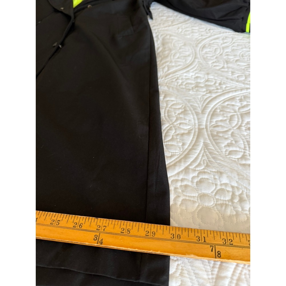 NWT UliA Black & Neon Yellow Hooded Trench Coat Belted Puff Sleeve, Size 1X-2X. - Picture 7 of 10
